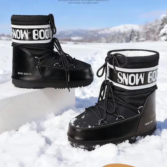 Bottes d'hiver pour femmes chaleureuses et imperméables en peluche doublée pour neige et glace avec semelle épaisse et antidérapante style Moon Shoes bottines élégantes occassions hivernales