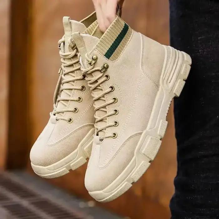 Bottes militaires en cuir à lacets imperméables pour hommes