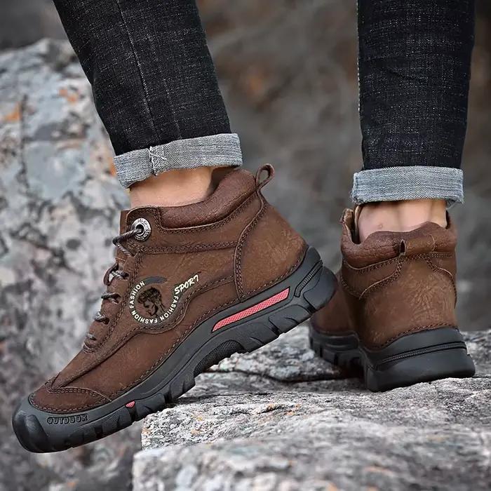 Bottes d'extérieur en cuir véritable pour hommes