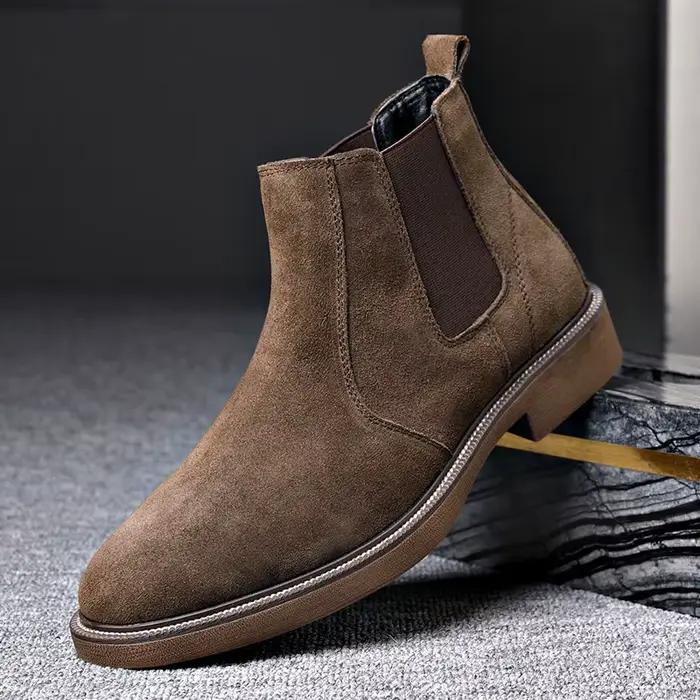 Bottes Chelsea en cuir pour hommes, bottes de neige en daim britannique, en peluche de vache, automne et hiver
