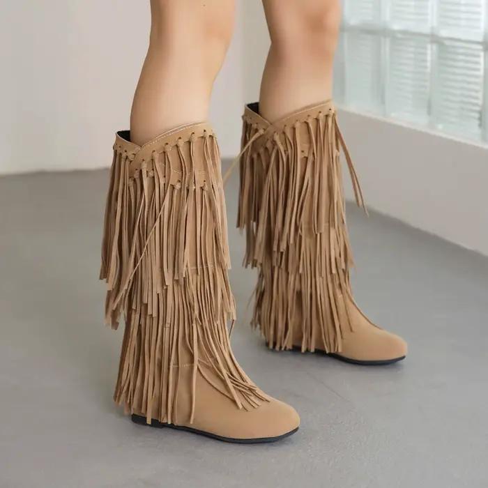Bottes WEZOO à franges style de rue pour femmes, mi-mollet, confortable, résistante, pour printemps, été, automne et hiver