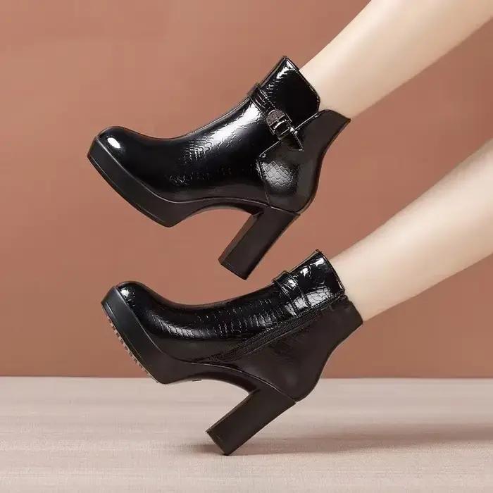 Bottines courtes en cuir véritable pour femme