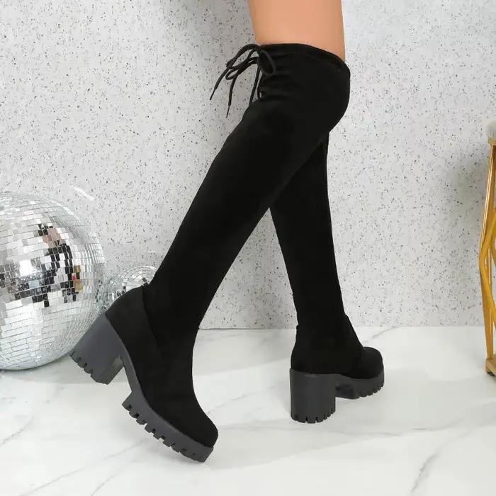 Bottes d'hiver noires au dessus du genou pour femmes