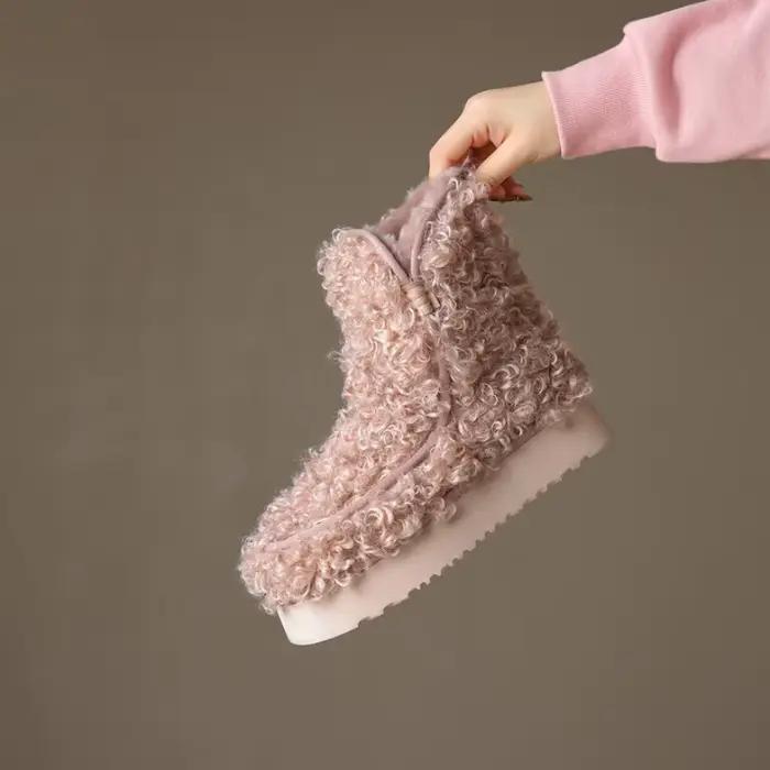 Bottes de neige en fourrure de mouton pour femmes, bout rond, talon moyen, ajustement parfait, fourrure intégrée, confort hivernal, occasions spéciales et tous les jours