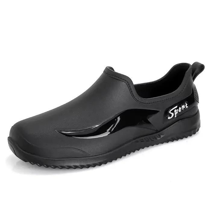 Bottes de pluie basses à la mode pour hommes, chaussures de travail de cuisine à fond plat, antidérapantes, résistantes à l'usure, imperméables, en PVC, bout rond, à enfiler