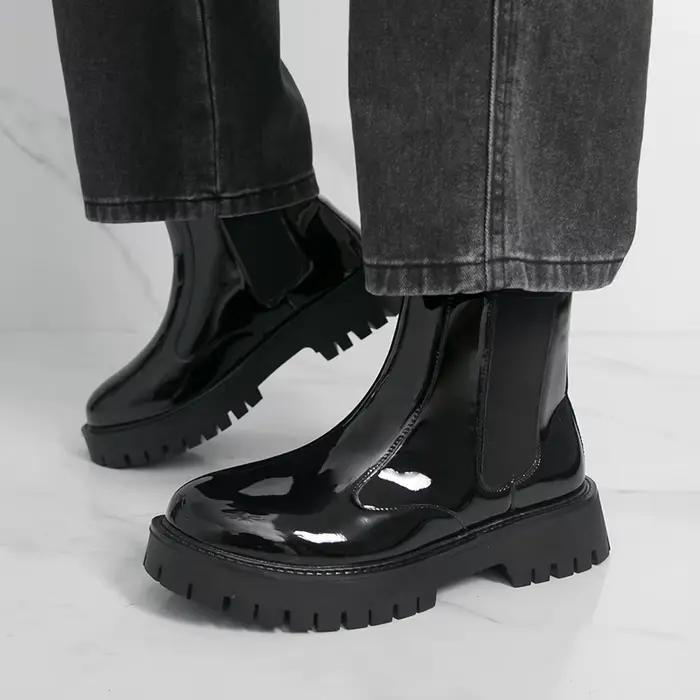 Hommes Chelsea bottes PU semelle épaisse bout rond classique confortable hommes bottes hautes