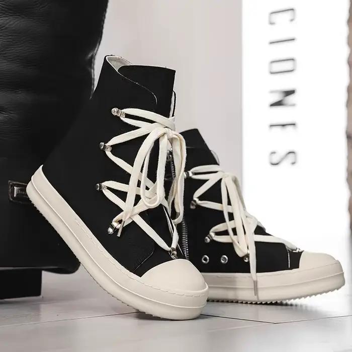 Bottes montantes en toile noire au design classique pour hommes et femmes