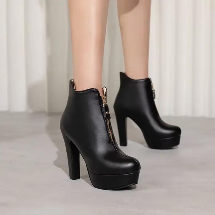 BLXQPYT – bottines sexy à talons hauts pour femmes, avec fermeture éclair sur le devant, en cuir, pour fête de mariage, bottes courtes à plateforme, grande taille 49 50 33-61