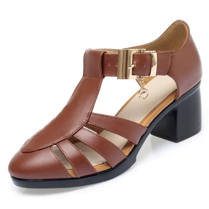 GKTINOO – sandales de gladiateur en cuir véritable pour femmes, chaussures d'été à talons hauts antidérapantes, grande taille