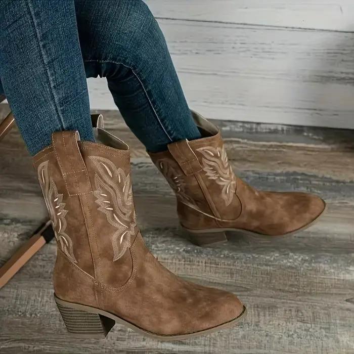 Bottes Chelsea Vintage épaisses à talons mi-hauts pour femmes