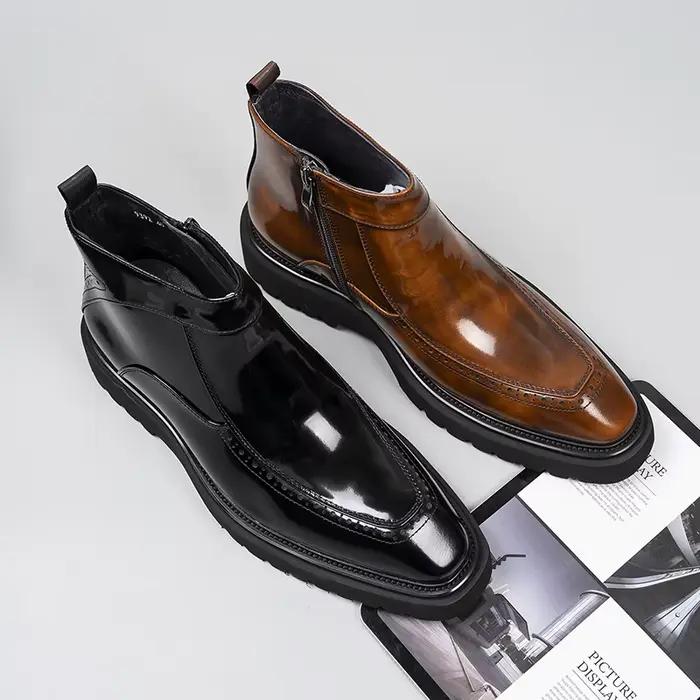 Bottes montantes à bout pointu avec fermeture éclair pour hommes