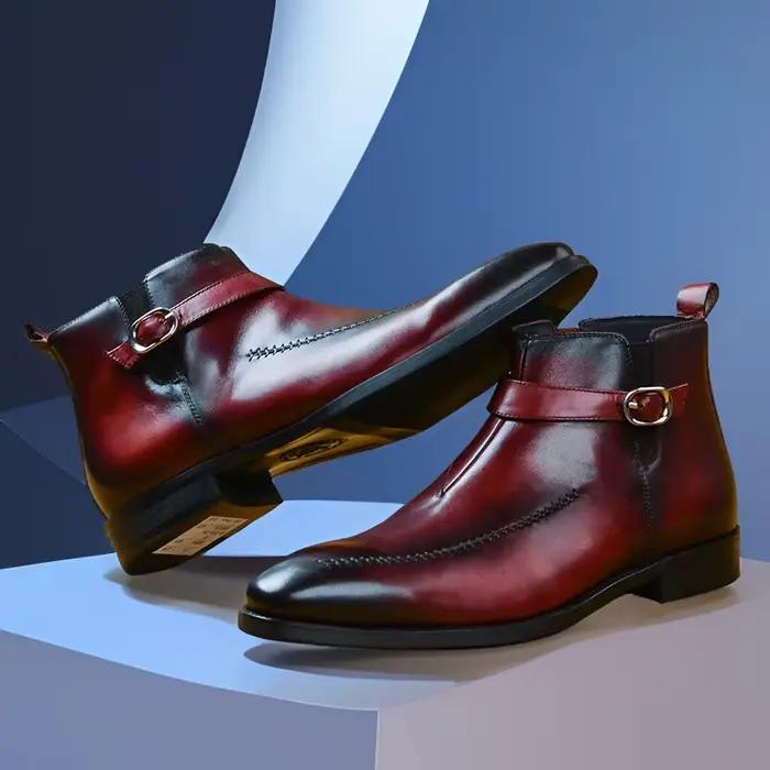 Bottines Chelsea de luxe en cuir véritable pour hommes