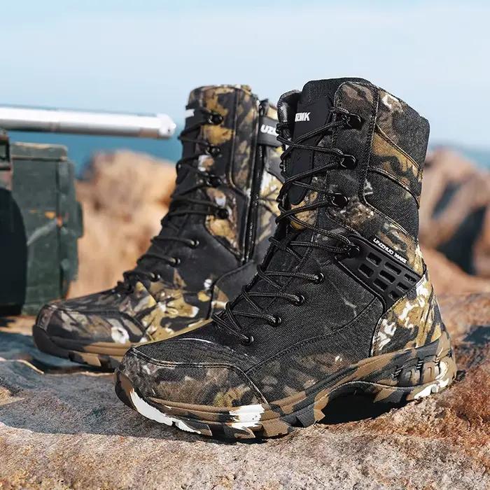 Hommes armée chaussures respirant sécurité unisexe bottes tactiques mâle escalade randonnée bottes Camping haute qualité militaire femmes à lacets