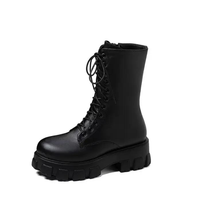 Bottes mi-mollet style anglais pour femme, plateforme, grande taille, printemps-automne