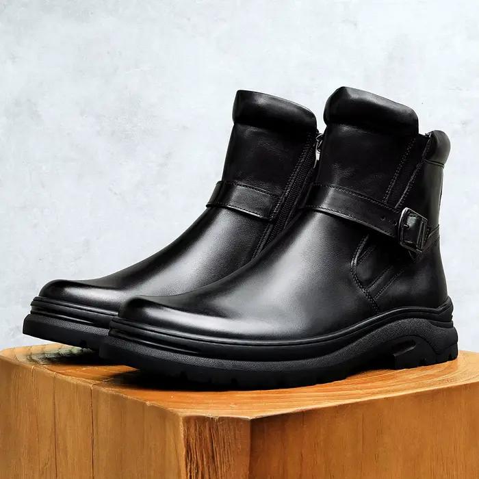 Bottes hautes pour hommes, Style britannique, en cuir fait à la main, grande taille, chaussures confortables et décontractées