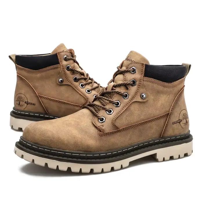 Bottes de moto montantes style britannique pour hommes robustes antidérapantes mi-mollet pour randonnées et travail en plein air