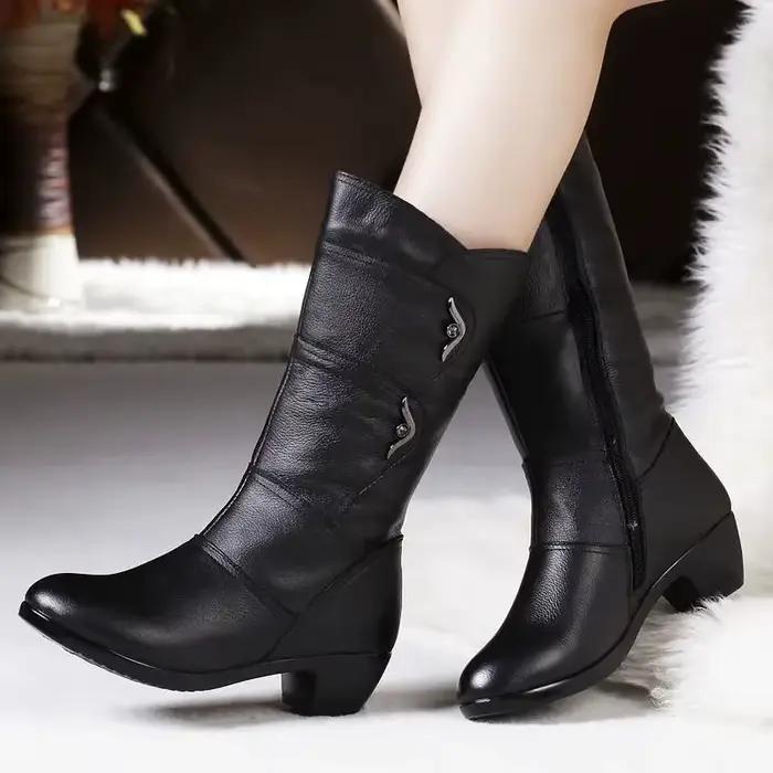 2025 hiver grande taille bottes antidérapantes laine épaisse chaud mode bottes moyennes en plein air femme bottes de neige chaussures à semelles compensées pour les femmes