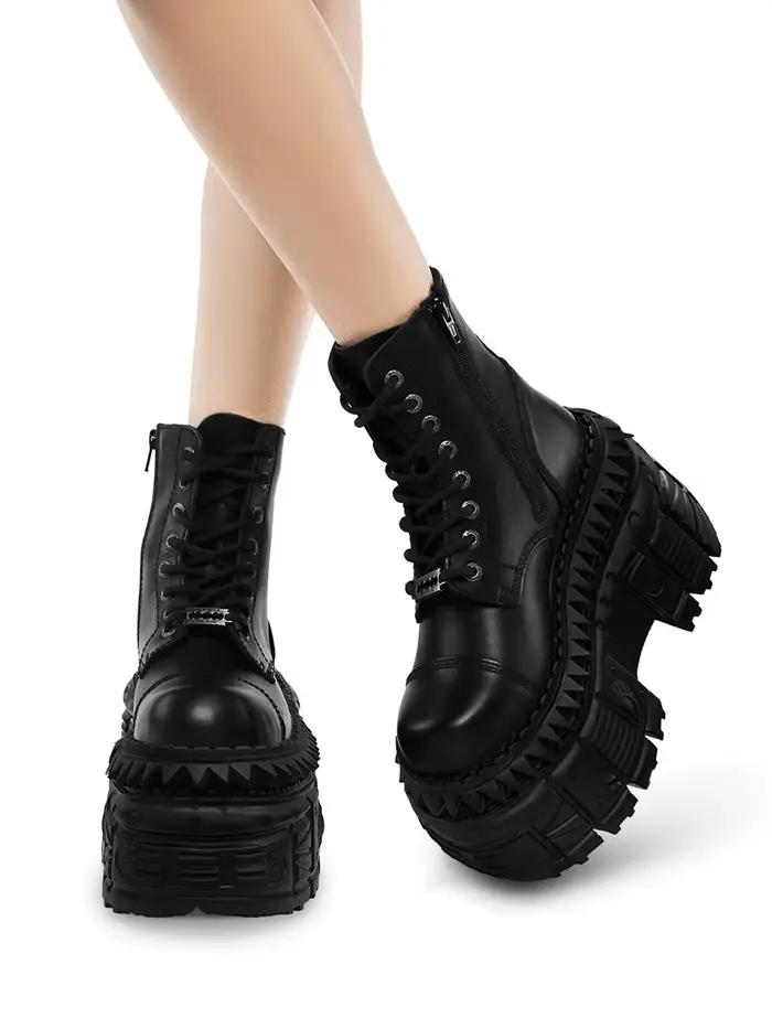 Bottes de chevalier à lacets et talons super hauts pour femmes