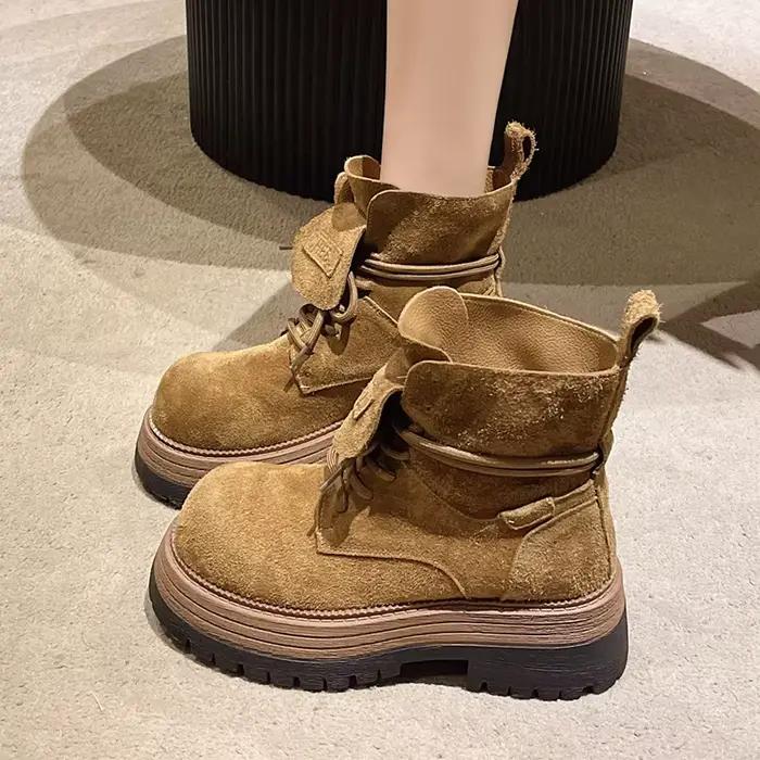 Bottines plates à plateforme 2026 pour femmes, chaussures de sport décontractées et tendance, bottes d'hiver confortables, bottines courtes de marque de créateur pour femme