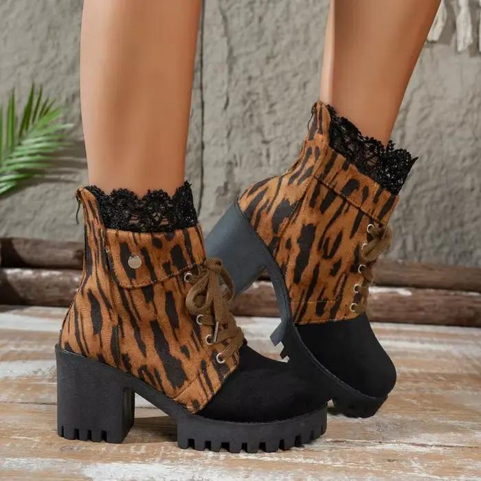 Bottes de mode pour femmes 2025 bout rond talon haut bottes courtes fermeture éclair bordure en dentelle semelle caoutchouc imperméable confortables pour femmes polyvalentes occasions spéciales