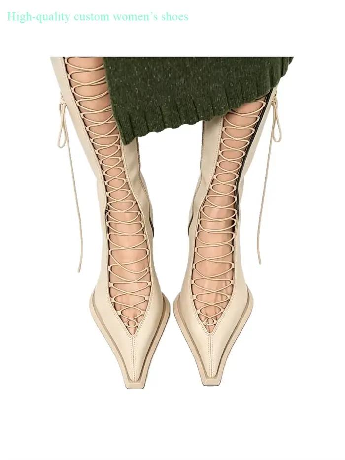 Bottes hautes pour femmes à talons aiguilles bout pointu et découpe ajourée pour cheville occassions formelles et festives été printemps automne