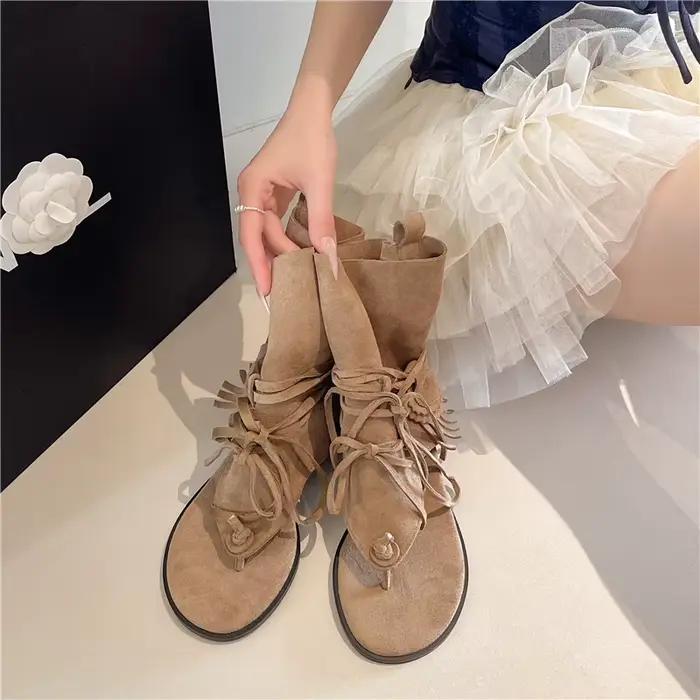 Bottines gladiateur en daim pour femme