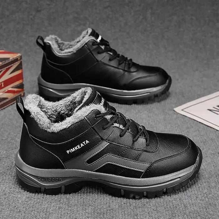 Bottines d'hiver imperméables en cuir PU pour hommes, bottines de neige chaudes, en peluche, antidérapantes, pour le travail, montantes, décontractées, nouvelle collection