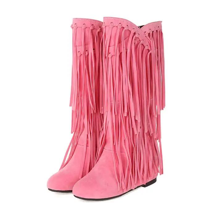 Bottes WEZOO à franges style de rue pour femmes, mi-mollet, confortable, résistante, pour printemps, été, automne et hiver
