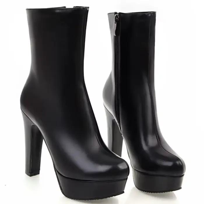 Bottines courtes élégantes pour femmes, chaussures d'automne et d'hiver à plateforme, noires et brunes, chaussures de danse de fête, grande taille
