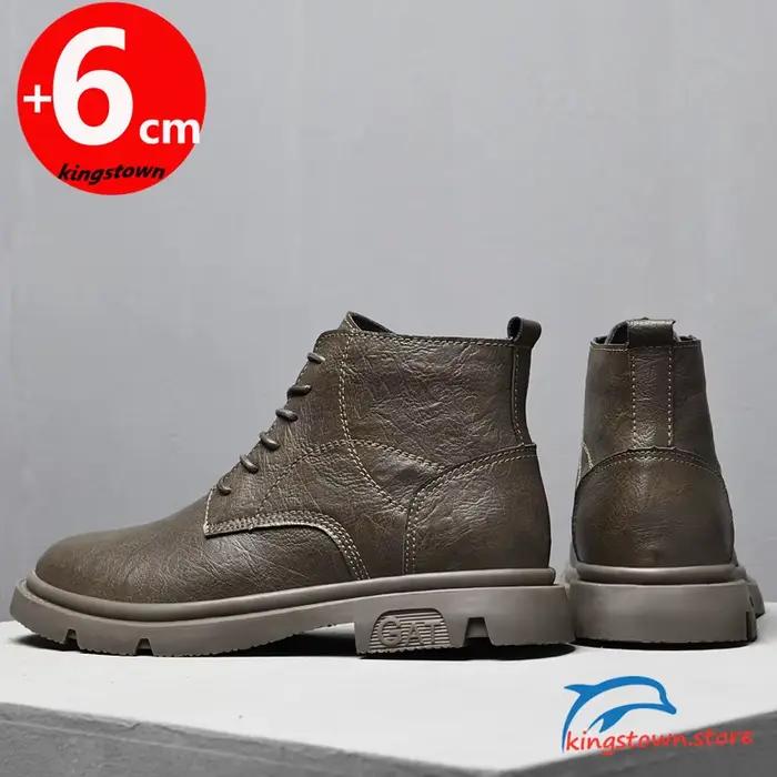 Bottines en cuir pour homme, style concis, semelles rehaussantes, chaussures d'automne et printemps, bout rond, talons égaux, ajustement parfait, cuir fendu, semelles en caoutchouc et EVA