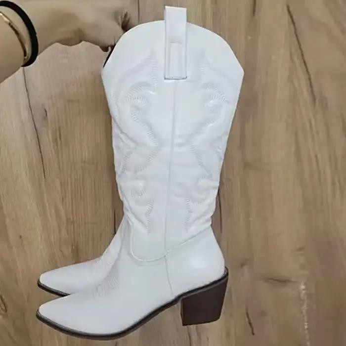 Bottes de cowboy mi-mollet brodées pour femmes
