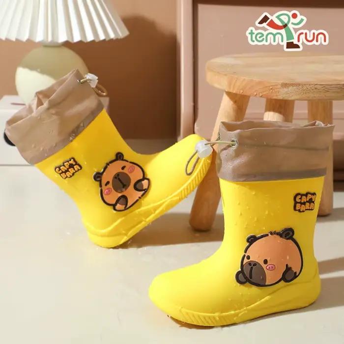 Bottes de pluie imperméables pour enfants, motif Capybara de dessin animé, pour garçons et filles, bande élastique antidérapante en caoutchouc, pour étudiants