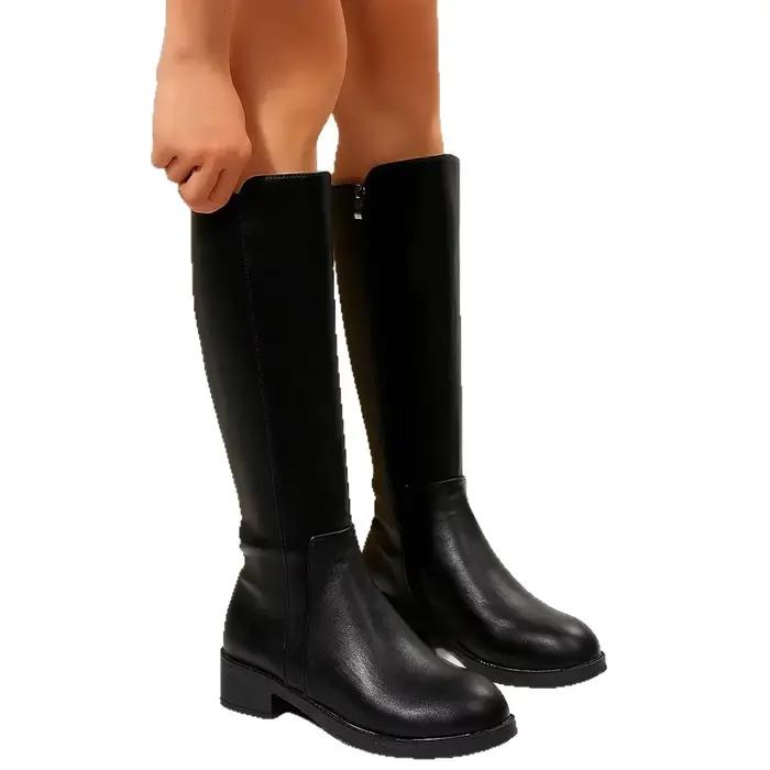 Bottes mi-mollet pour femmes, nouveau Style d'automne, fond épais, talon épais, couleur Pure, vêtements d'extérieur à la mode, bottes de chevalier polyvalentes