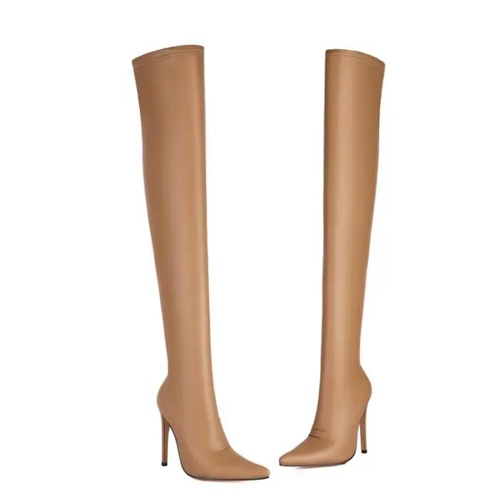 Bottes longues élastiques noires mates au-dessus du genou 2026, tendance, sexy, pour la danse sur barre, talon haut 8,5 cm/10 cm/12 cm, taille 46