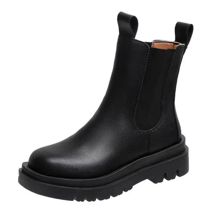 Bottes Chelsea à semelle épaisse pour femmes, bottes plates décontractées pour femmes, chaussures de haute qualité, chaussures de mode pour femmes, chaussures de luxe tendance