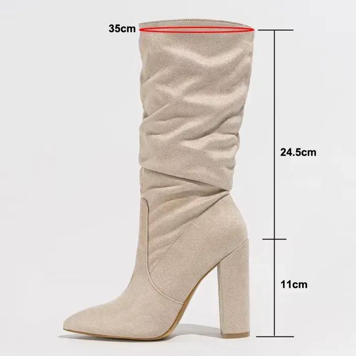 Bottes mi-mollet à talons optiques hauts plissés pour femmes, troupeaux, extérieur, bureau, boîte de nuit, soirée, mariage, banquet