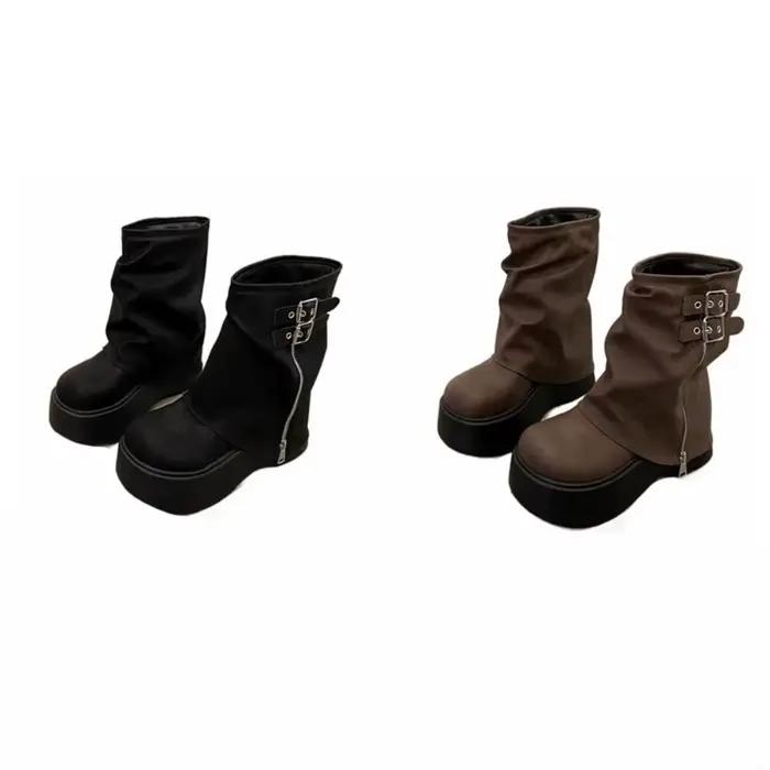 Mode nouveau Design femmes Biker bottes ceinture boucle plate-forme