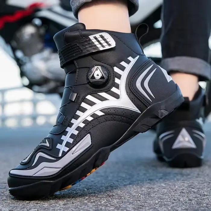 Bottes de Moto Rétro Noires pour Homme, Chaussures de Cyclisme avec Coussretours de Changement de Vitesse, Semelle en Caoutchouc, Degré d'Usure