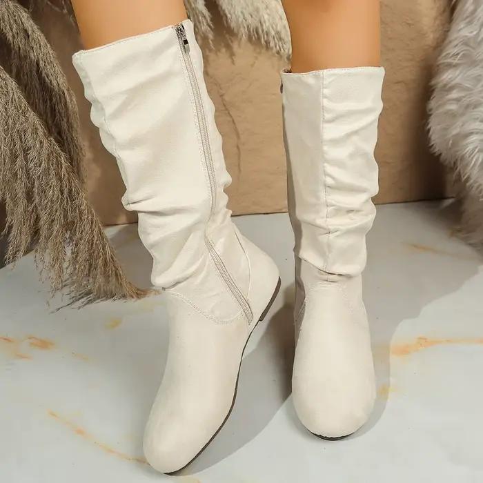 Bottes mi-mollet en velours style western pour femme