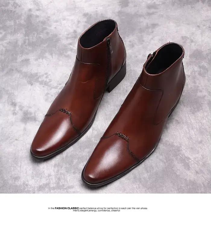 Bottes montantes en cuir à bout pointu pour hommes, faites à la main, mode britannique, vêtements de travail de grande taille, chaussures élégantes et durables