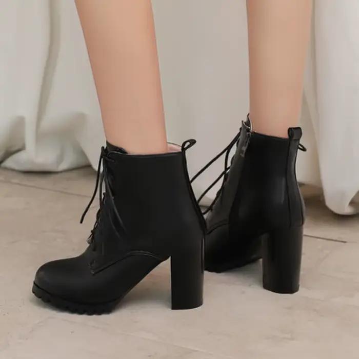 Bottines à talons hauts NASBAVI pour femmes, bottes de moto à plateforme, talons carrés, bottes d'équitation à lacets, chaussures de fête, automne et hiver