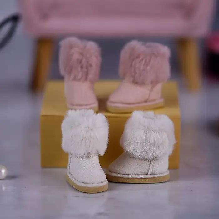 Chaussures de poupée Blyth 1/6, bottes chaudes polyvalentes bicolores rose et beige de haute qualité, jouet pour fille BJD