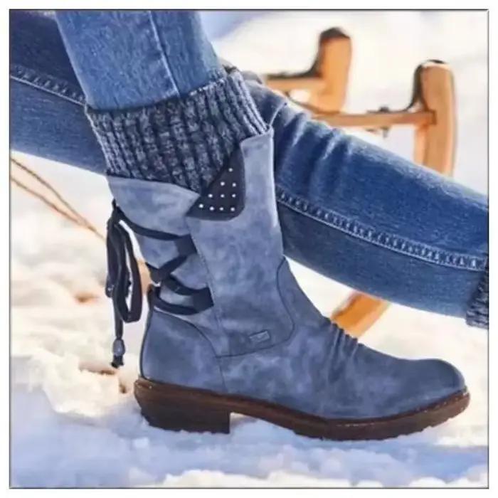 Bottes de neige mi-mollet en daim pour femmes