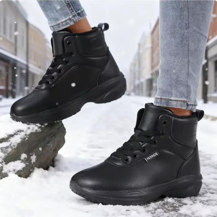 Bottes d'hiver pour femmes, baskets à bout large en fausse fourrure, imperméables, confortables, tendance, chaussures chaudes, mode plate-forme extérieure, botte de neige