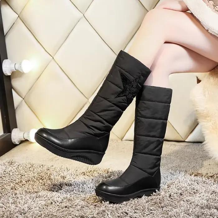 Botas De Mujer bottes De neige femmes mode compensées en peluche chaud hiver femme antidérapant genou haute plate-forme bottes grande taille 35-44 HX-91