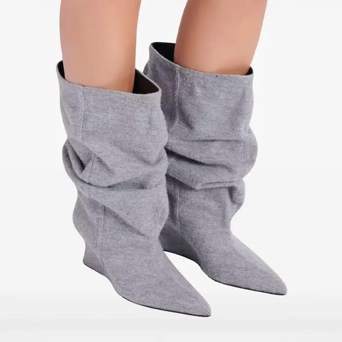 2025 femmes talon compensé 7.5 Cm talons hauts mi-mollet Cool bottes