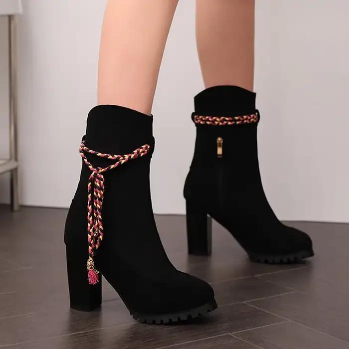 Botas De Mujer femmes bottes mode bout rond zip gland automne hiver talons hauts plate-forme bottes grande taille 33 49 50 T703-10