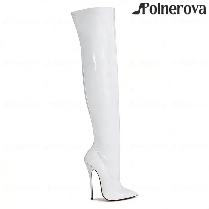 Bottes au-dessus du genou en cuir verni laqué de 16 cm