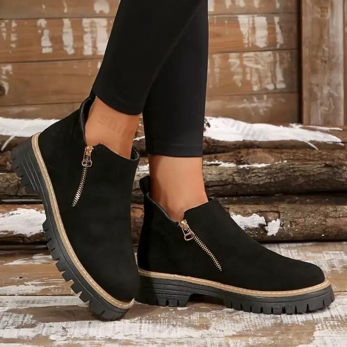 Bottines courtes décontractées à fermeture éclair pour femme