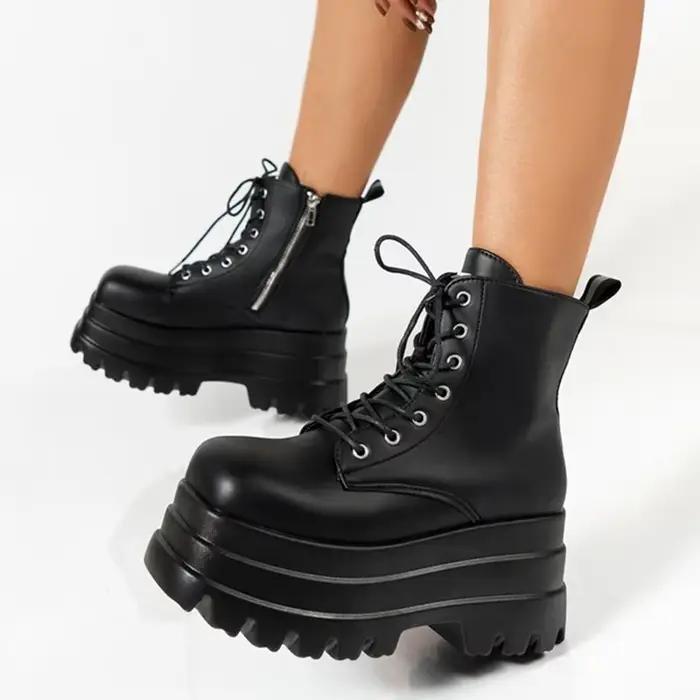 Bottes de moto gothiques à plateforme épaisse pour femme